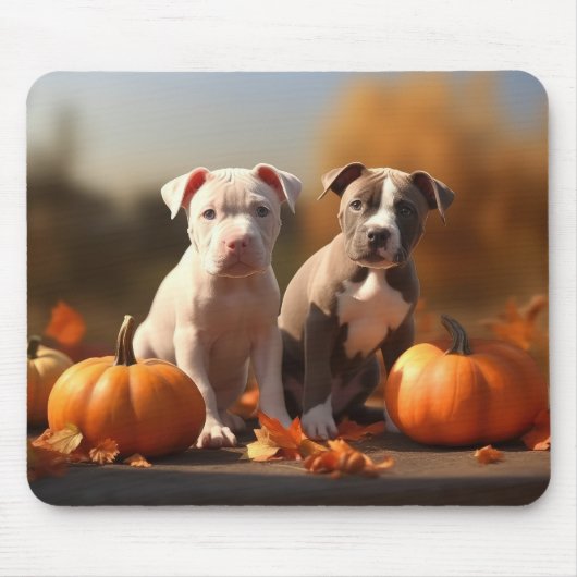 Pitbull Welpe Herbst Delight Pumpkin Mousepad (Vorne)