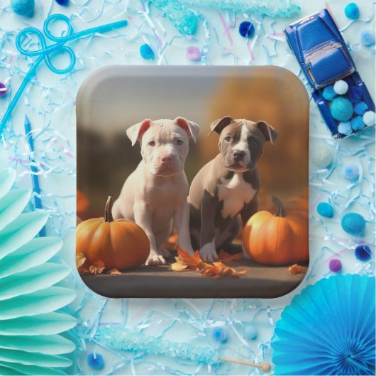 Pitbull Welpe Herbst Delight Pumpkin Pappteller (Party)