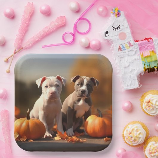 Pitbull Welpe Herbst Delight Pumpkin Pappteller (Party)
