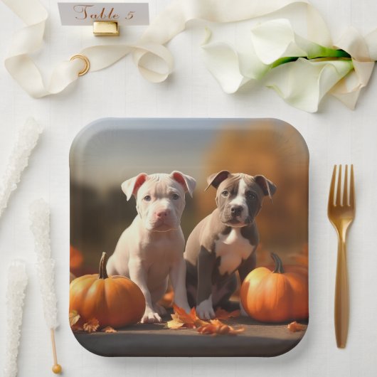 Pitbull Welpe Herbst Delight Pumpkin Pappteller (Hochzeit)