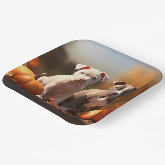 Pitbull Welpe Herbst Delight Pumpkin Pappteller (Gewinkelt)