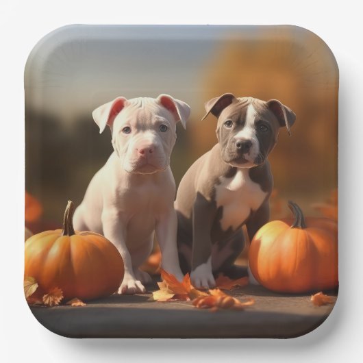 Pitbull Welpe Herbst Delight Pumpkin Pappteller (Vorderseite)