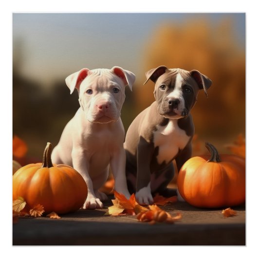 Pitbull Welpe Herbst Delight Pumpkin Poster (Vorderseite)