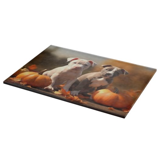 Pitbull Welpe Herbst Delight Pumpkin Schneidebrett (Ecke)