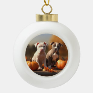 Pitbull-Welpe Herbstfreude Kürbis Keramik Kugel-Ornament