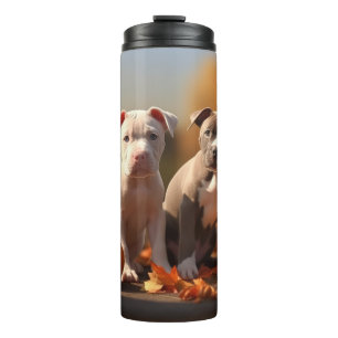 Pitbull Welpe Herbstfreude Kürbis Thermosbecher