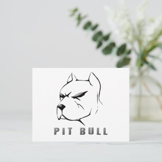 Pitbull zeichn postkarte (Stehend Vorderseite)