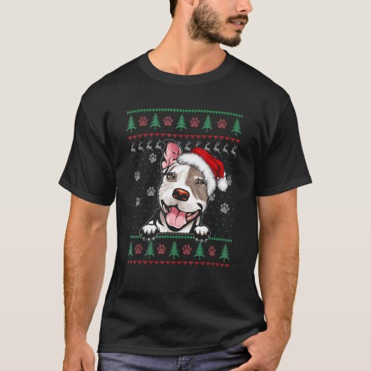 Pitbuls Christmas Ugly Sweater Funny Pit Bull Xma T-Shirt (Vorderseite)