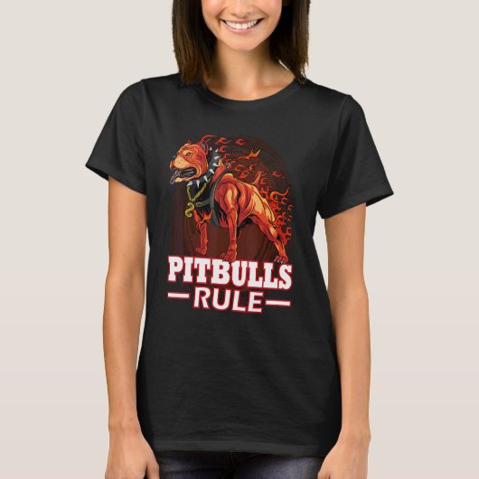 Pitbuls Rule Hell Fire Pitbull Hund T-Shirt (Vorderseite)