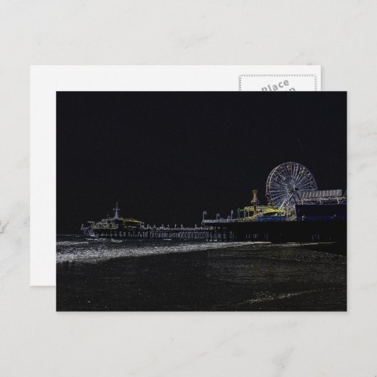 Pitch Black Neon Santa Monica Pier Postkarte (Vorne/Hinten)