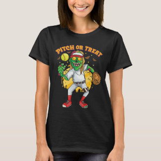 Pitch or Treat Zombie Softball Halloween T-Shirt