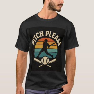 Pitch Please Baseball — Retro Sonnenuntergang, Sil T-Shirt