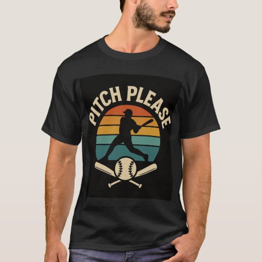 Pitch Please Baseball — Retro Sunset, Batter Silho T-Shirt (Vorderseite)