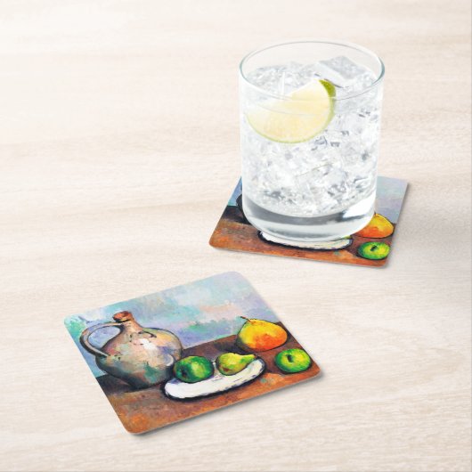 Pitcher and Fruit, Paul Cezanne Rechteckiger Pappuntersetzer (Vor Ort)