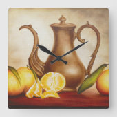 Pitcher mit Orangen Quadratische Wanduhr (Vorderseite)