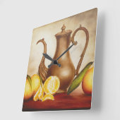 Pitcher mit Orangen Quadratische Wanduhr (Winkel)