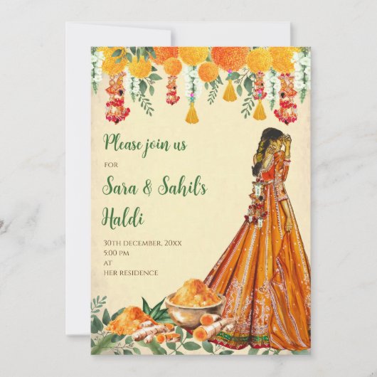 Pithi Einladungen & Haldi lädt Holud zur Einladung (Vorderseite)