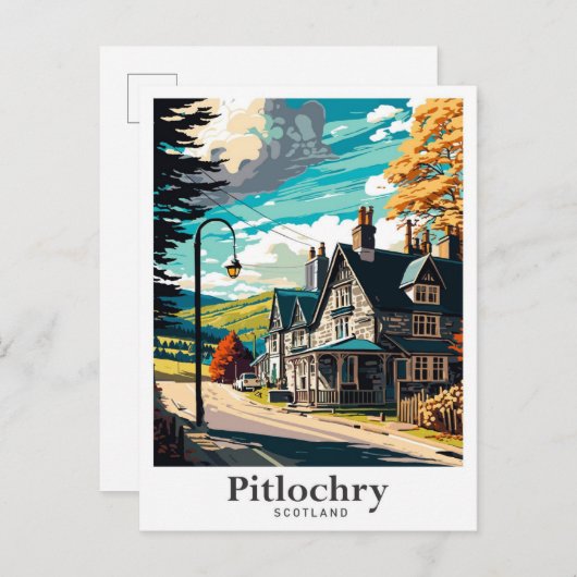 Pitlochry Scotland Art Vintage Reisevorführung Postkarte (Vorne/Hinten)