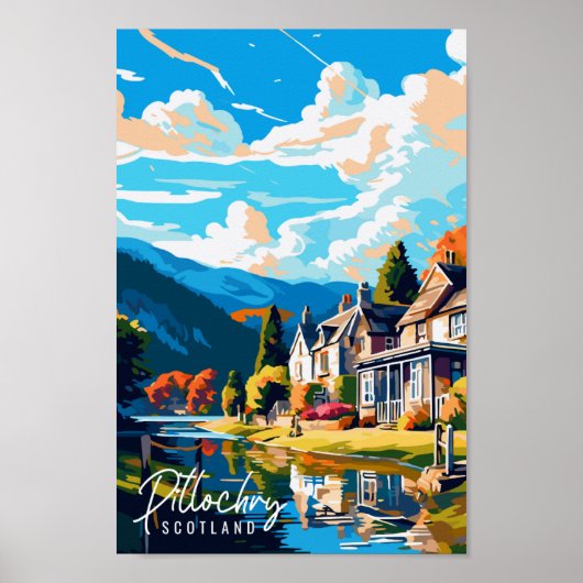Pitlochry Scotland Vintage Illustration Poster (Vorne)