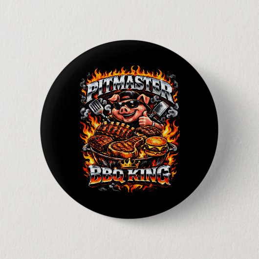 Pitmaster BBQ-König Lustiges Schwein Grilling-Rauc Button (Vorderseite)