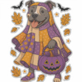 Pitpull Dog Ghost Halloween Aufkleber (Vorderseite)