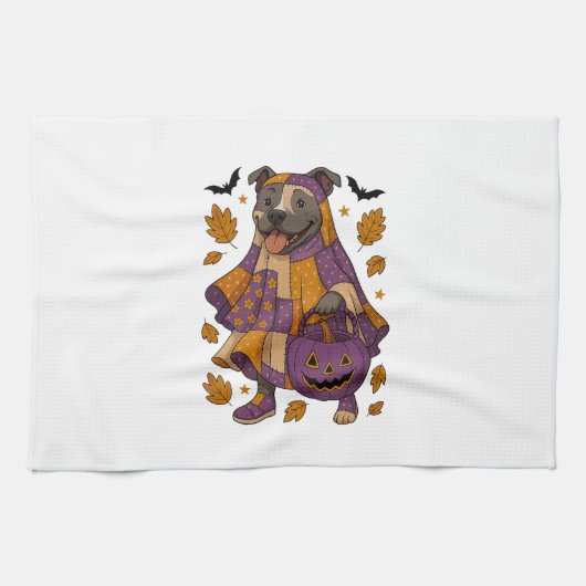 Pitpull-Hund-Geist Halloween Geschirrtuch (Horizontal)