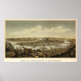 Pitsburgh Birdseye Karte - 1874 (Krebs) BigMapBlog Poster