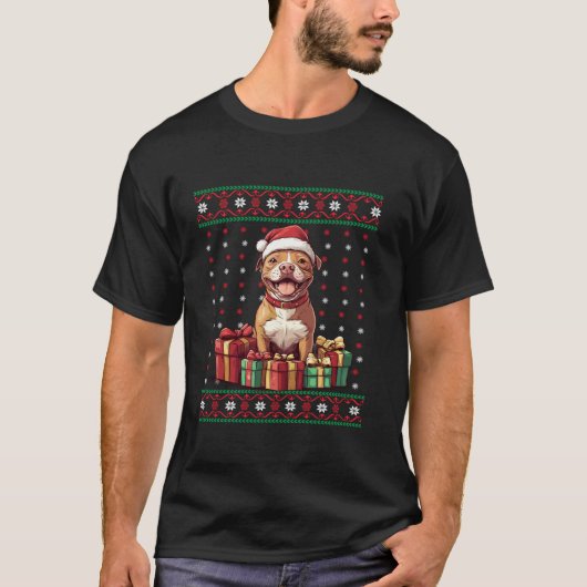 Pittie Weihnachtsmannmütze Hund liebt Xmas Pitbull T-Shirt (Vorderseite)