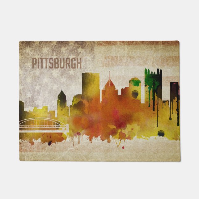 Pittsburgh, Aquarell-Stadt-Skyline PAs | Fußmatte (Vorderseite)