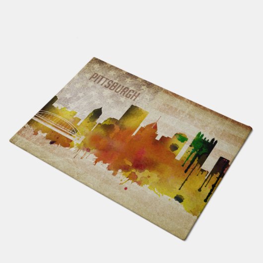 Pittsburgh, Aquarell-Stadt-Skyline PAs | Fußmatte (Schrägansicht)