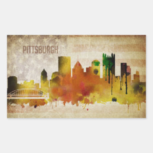 Pittsburgh, Aquarell-Stadt-Skyline PAs   Rechteckiger Aufkleber