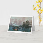 Pittsburgh bei Nacht, Hiroshi Yoshida, Woodcut Karte (Gelbe Blume)