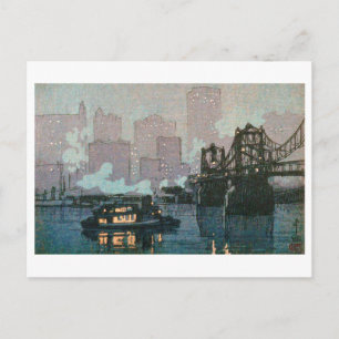 Pittsburgh bei Nacht, Hiroshi Yoshida, Woodcut Postkarte