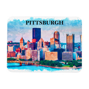 Pittsburgh Cityscape Aquarellbilder Magnet