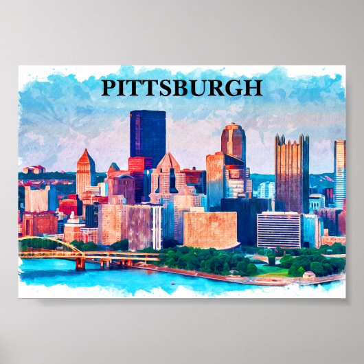 Pittsburgh Cityscape Aquarellbilder Poster (Vorne)
