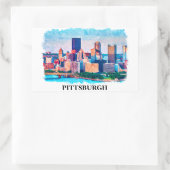 Pittsburgh Cityscape Aquarellbilder Rechteckiger Aufkleber (Tasche)