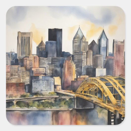 Pittsburgh Cityscape Quadratischer Aufkleber (Vorderseite)