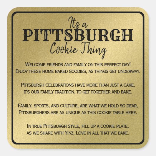 Pittsburgh Cookie Table Theme Gold Quadratischer Aufkleber (Vorderseite)