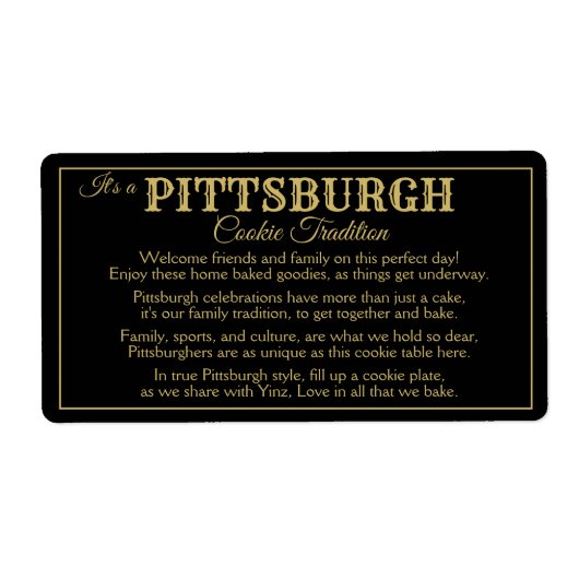 Pittsburgh Cookie Table Theme Label (Vorne)