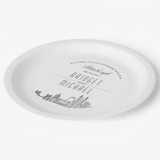 Pittsburgh Deko Skyline | Hochzeitsveranstaltung Pappteller (Schrägansicht)