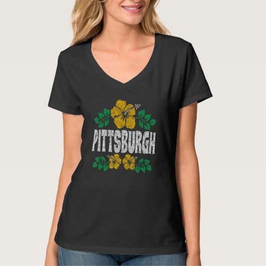 Pittsburgh Flowers Distressed Color Print T-Shirt (Vorderseite)