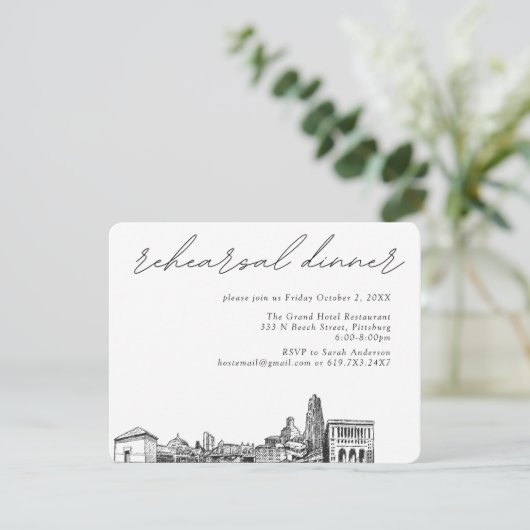 Pittsburgh Hochzeit Elegantes Probe Dinner Begleitkarte (Stehend Vorderseite)