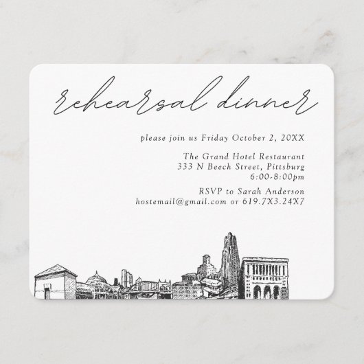 Pittsburgh Hochzeit Elegantes Probe Dinner Begleitkarte (Vorderseite)