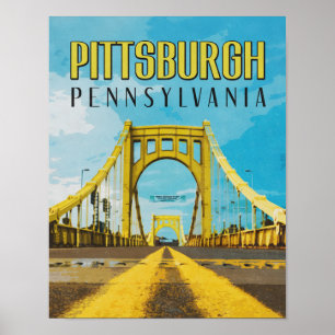 Pittsburgh, PA Gelbe Brücke Vintage Reise Poster
