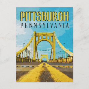 Pittsburgh, PA Gelbe Brücke Vintage Reise Postkarte