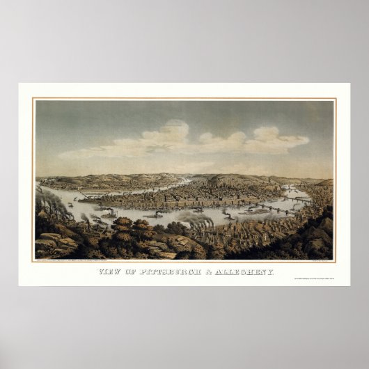 Pittsburgh, PA Panoramic MAp. - 1874 Poster (Vorne)