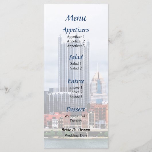 Pittsburgh PA Skyline Wedding Menu Menükarte (Vorderseite)