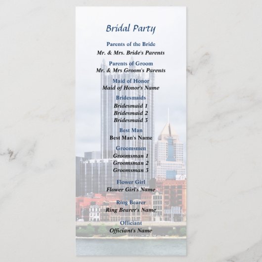 Pittsburgh PA Skyline Wedding Program Programm (Rückseite)