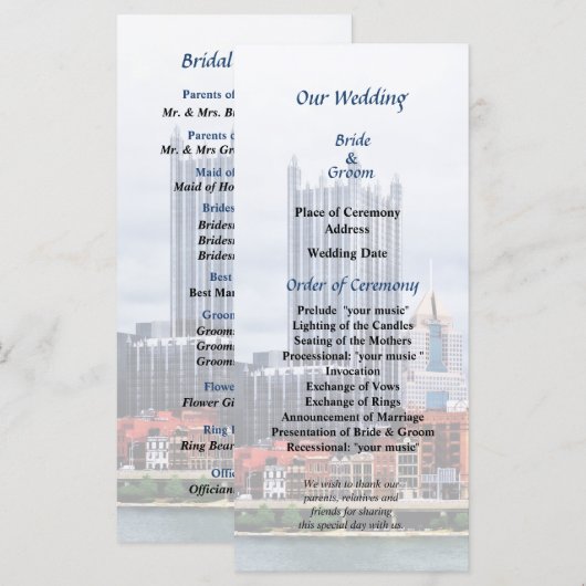 Pittsburgh PA Skyline Wedding Program Programm (Vorne/Hinten)