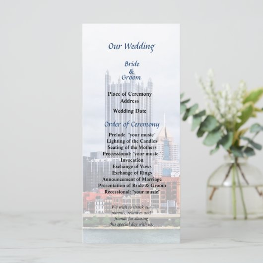 Pittsburgh PA Skyline Wedding Program Programm (Stehend Vorderseite)